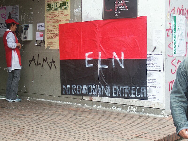 The flag of ELN, the group accused of kidnappings during peace talks.